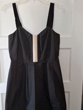 Black Sleeveless Fit-and-Flare Dress with Cream Center Panel J Crew